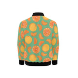 orange fruit pattern green background Kids' Boys' Girls' Bomber Jacket