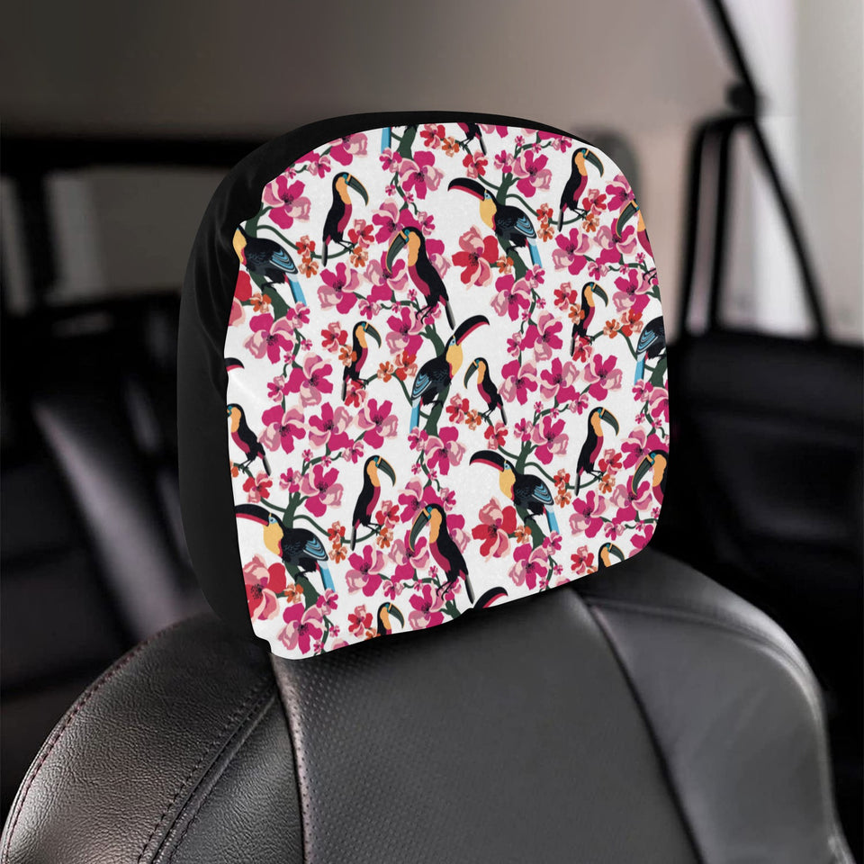 Toucan flower design pattern Car Headrest Cover