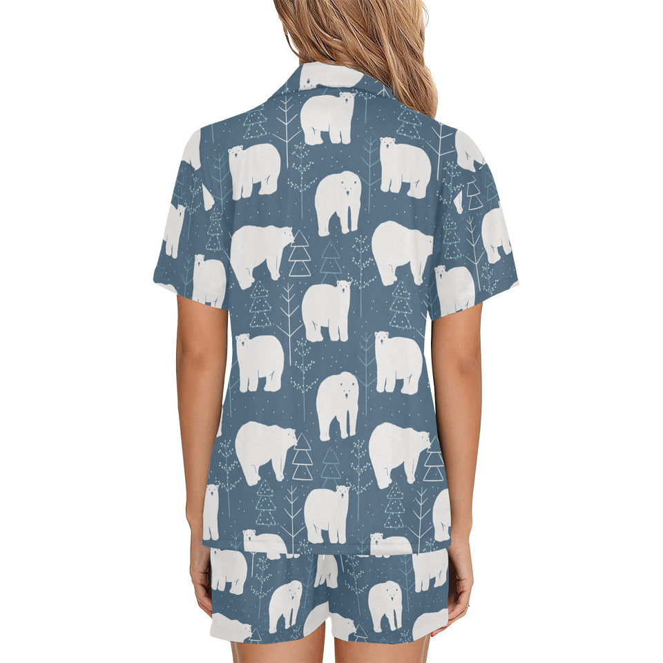 polar bear mother her child pattern Women's V-Neck Short Pajama Set