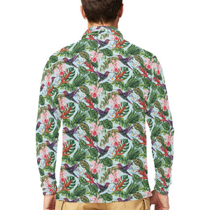 Hummingbird Pattern Print Design 05 Men's Long Sleeve Polo Shirt