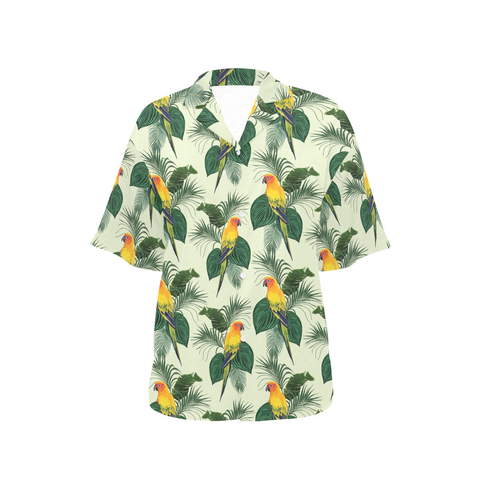 Beautiful parrot palm leaves pattern Women's All Over Print Hawaiian Shirt