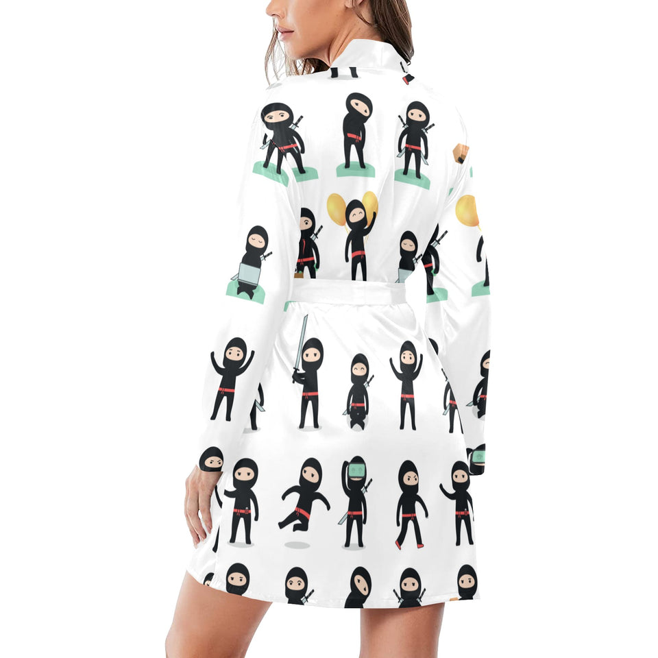 Cute ninja katana sword pattern Women's Long Sleeve Belted Night Robe