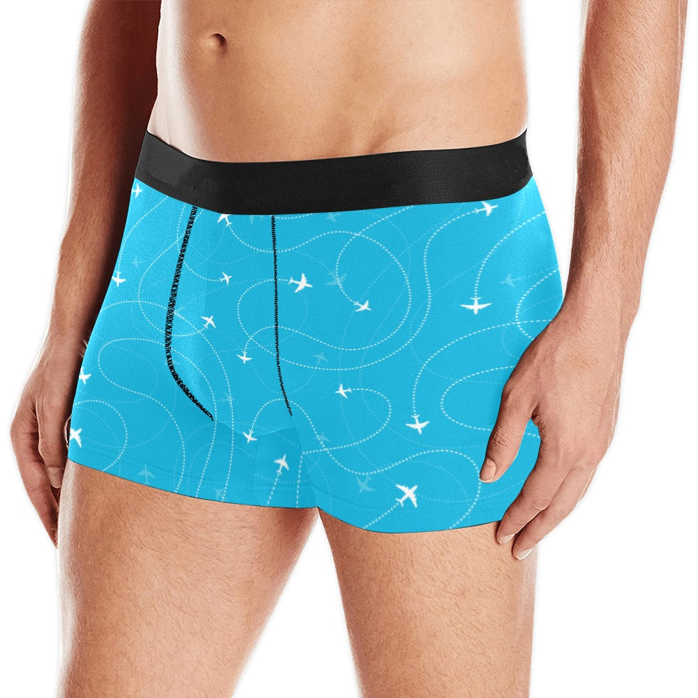 Airplane destinations blue background Men's All Over Print Boxer Briefs Men's Underwear
