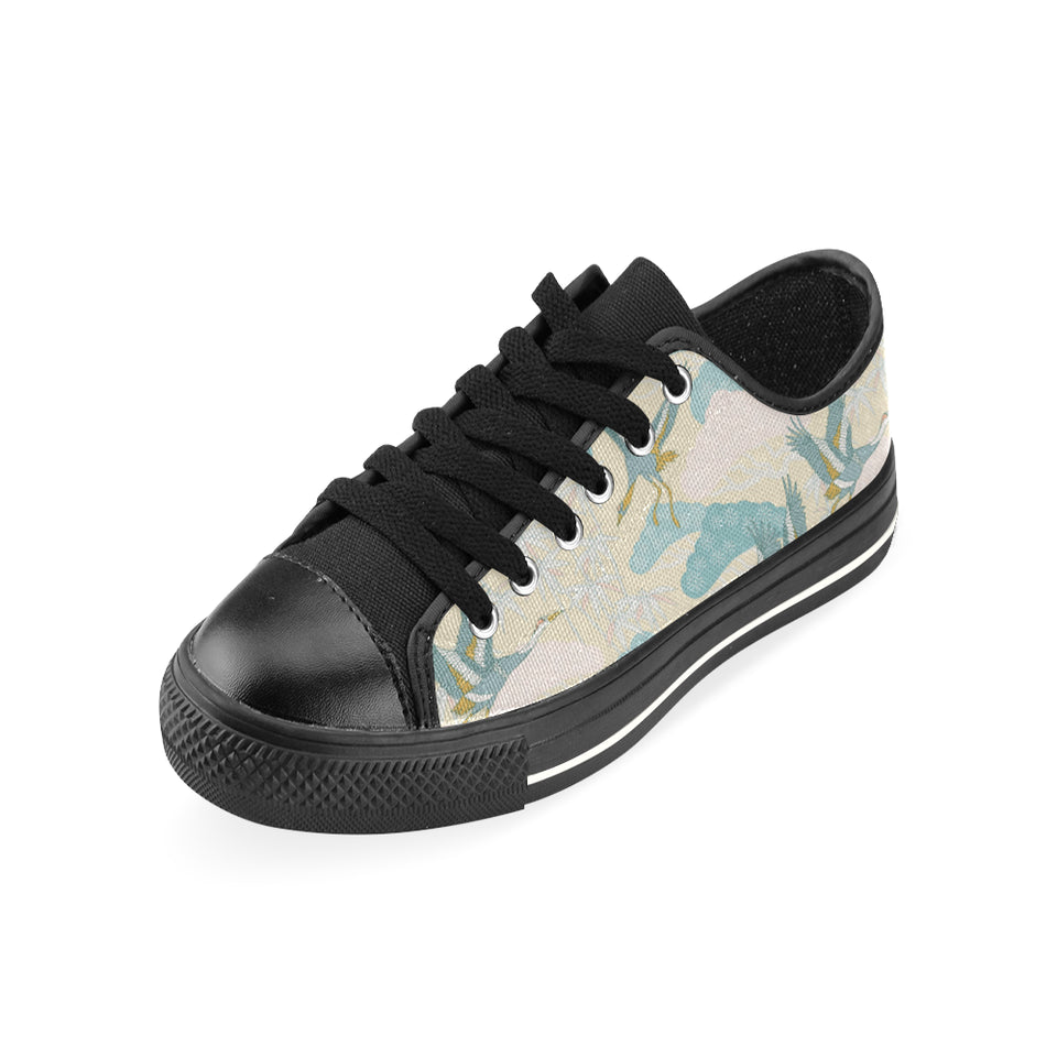 Bonsai bamboo stork japanese pattern cream theme Men's Low Top Canvas Shoes Black