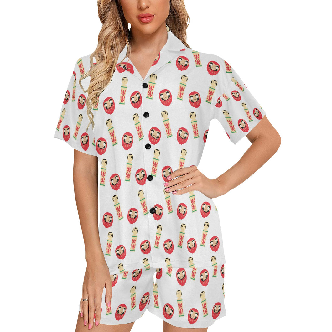 Daruma japanese wooden doll Women's V-Neck Short Pajama Set
