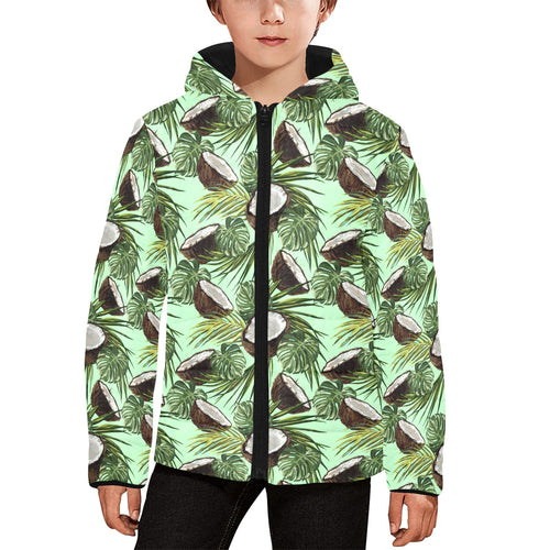Coconut Pattern Print Design 02 Kids' Boys' Girls' Padded Hooded Jacket