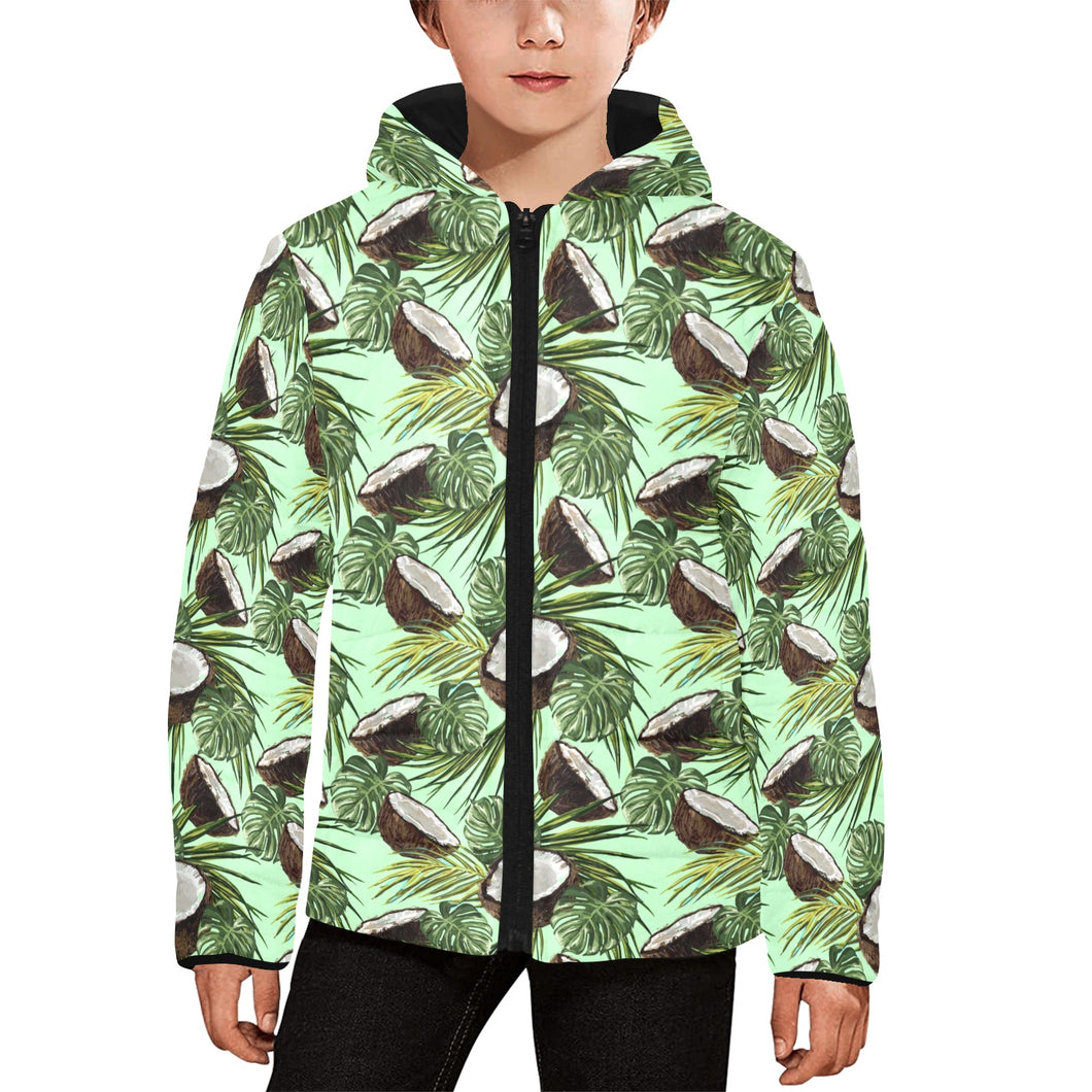 Coconut Pattern Print Design 02 Kids' Boys' Girls' Padded Hooded Jacket