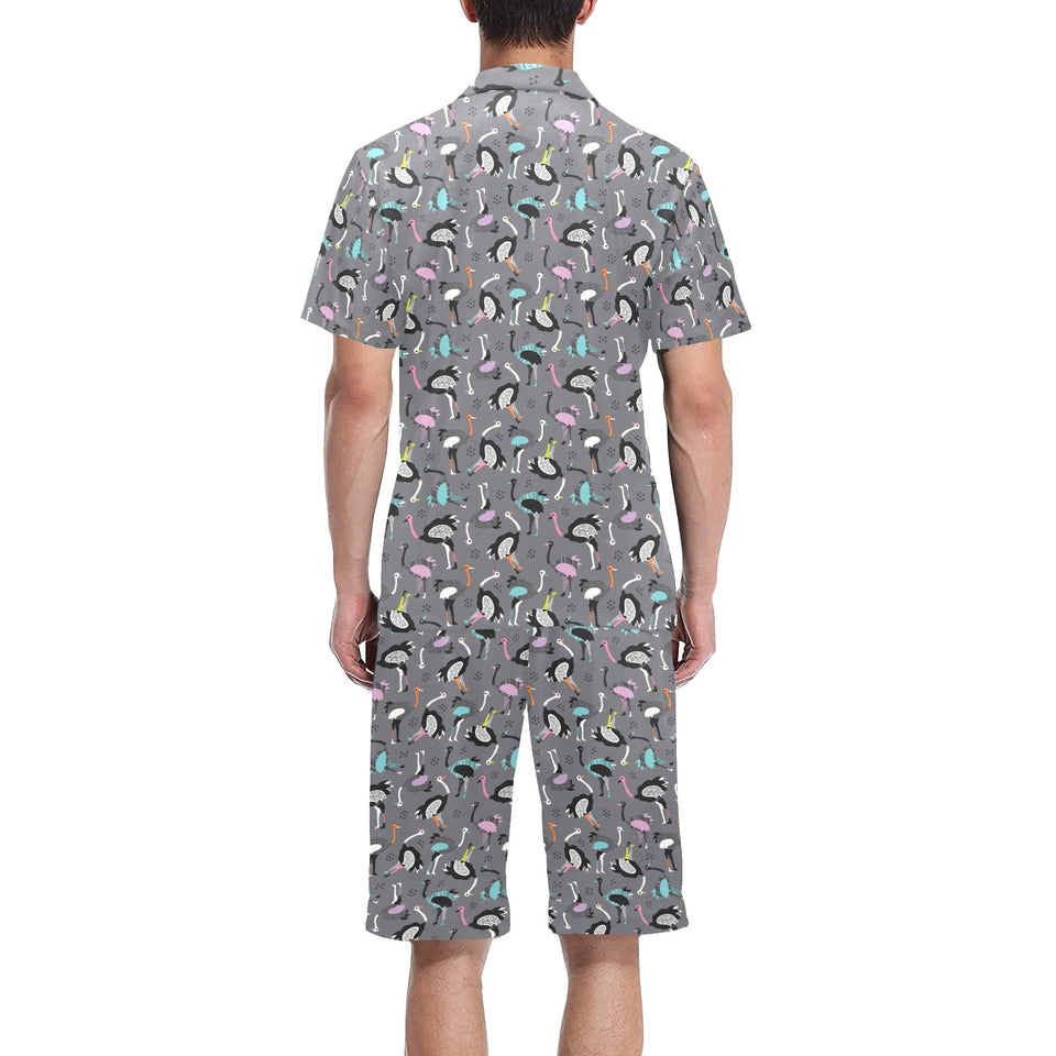 Ostrich Pattern Print Design 01 Men's V-Neck Short Pajama Set