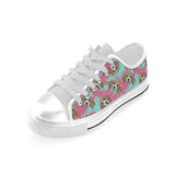 Beagle muzzles turquoise paint splashes pink patte Men's Low Top Shoes White