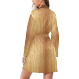 Wood Printed Pattern Print Design 05 Women's Long Sleeve Belted Night Robe