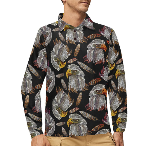 Eagle Pattern Print Design 05 Men's Long Sleeve Polo Shirt