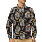 Eagle Pattern Print Design 05 Men's Long Sleeve Polo Shirt
