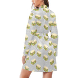 Sandwich Pattern Print Design 05 Women's Long Sleeve Belted Night Robe