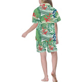 heliconia palm and monstera  leaves pattern Kids' Boys' Girls' V-Neck Short Pajama Set