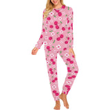 cherry flower pattern pink background Women's All Over Print Pajama Set