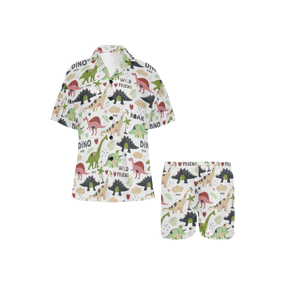 Cute dinosaurs pattern Women's V-Neck Short Pajama Set