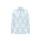 White cute pomeranian pattern Women's Long Sleeve Polo Shirt