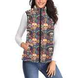 Sugar skulls flower maxican pattern Women's Padded Vest