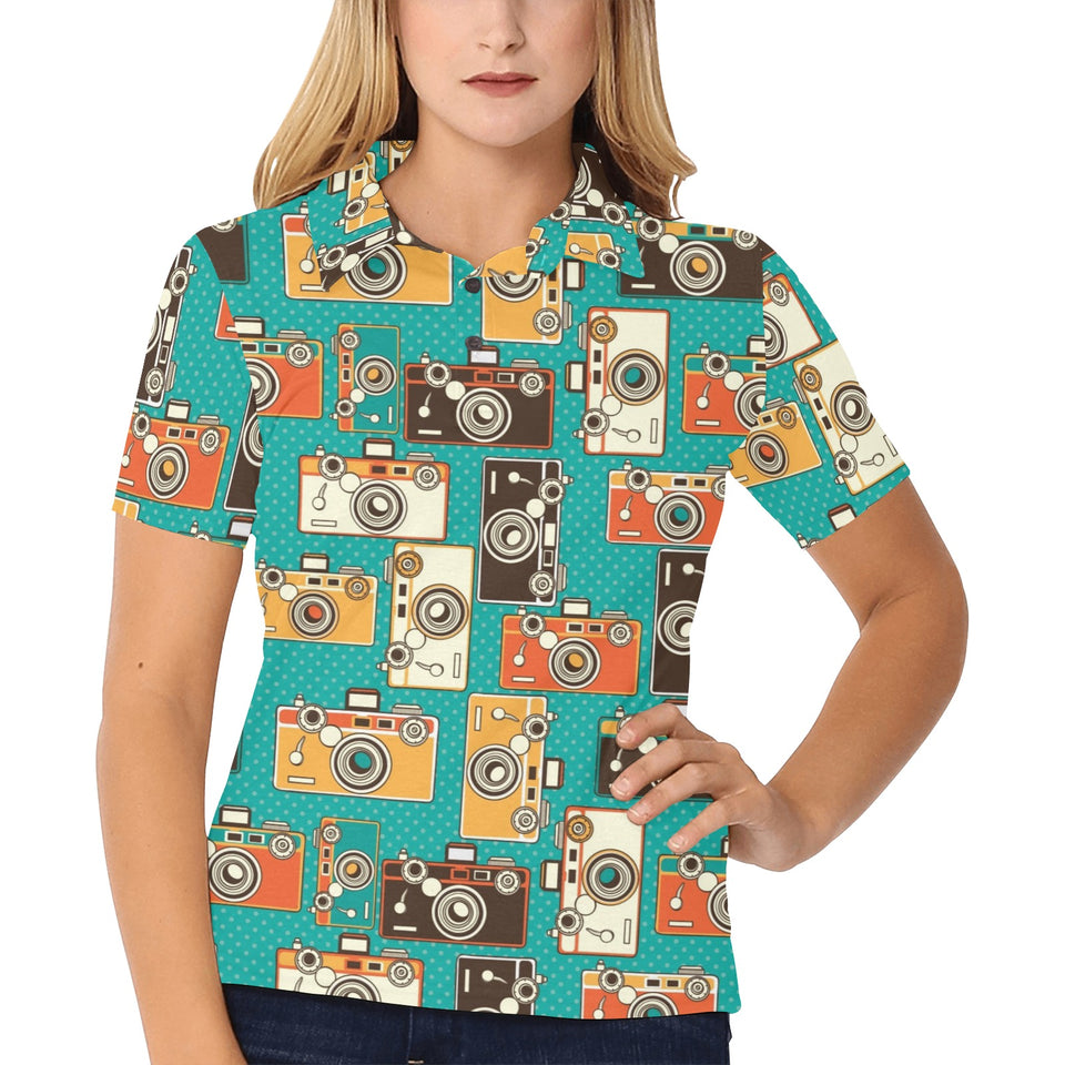 Camera Pattern Print Design 03 Women's All Over Print Polo Shirt
