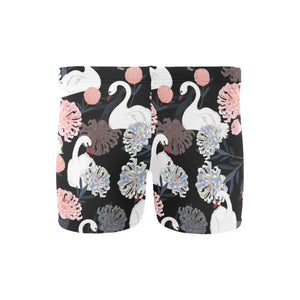 white swan blooming flower pattern Men's Swimming Trunks