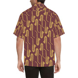Hand drawn gold saxophone red background Men's All Over Print Hawaiian Shirt