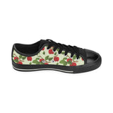 Red apples leaves pattern Men's Low Top Canvas Shoes Black