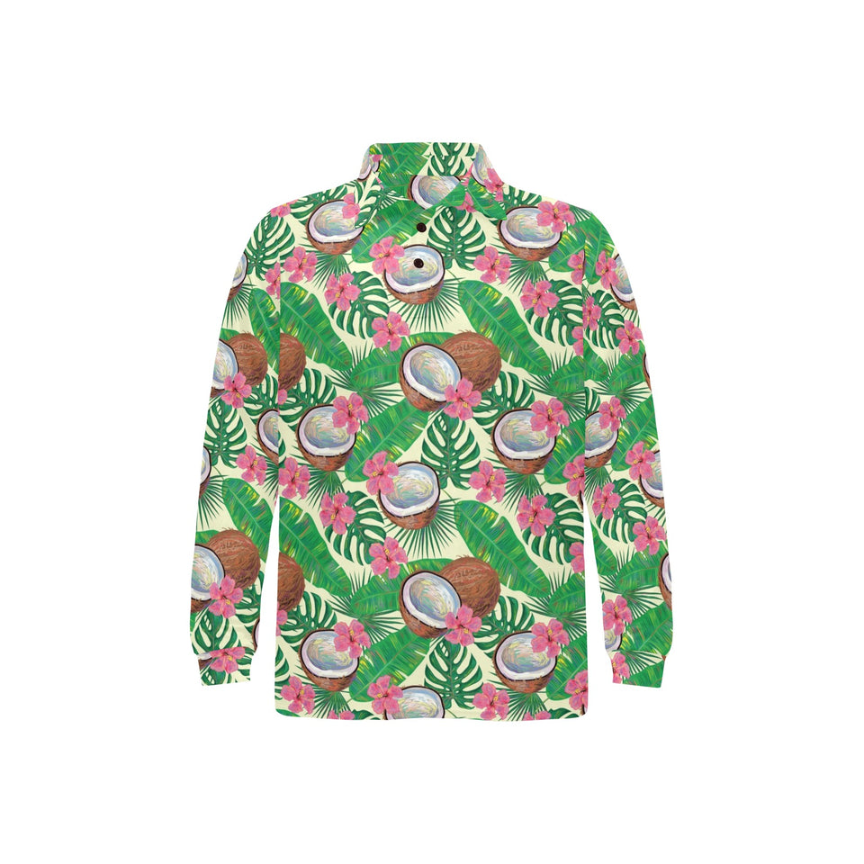 Coconut Pattern Print Design 01 Men's Long Sleeve Polo Shirt