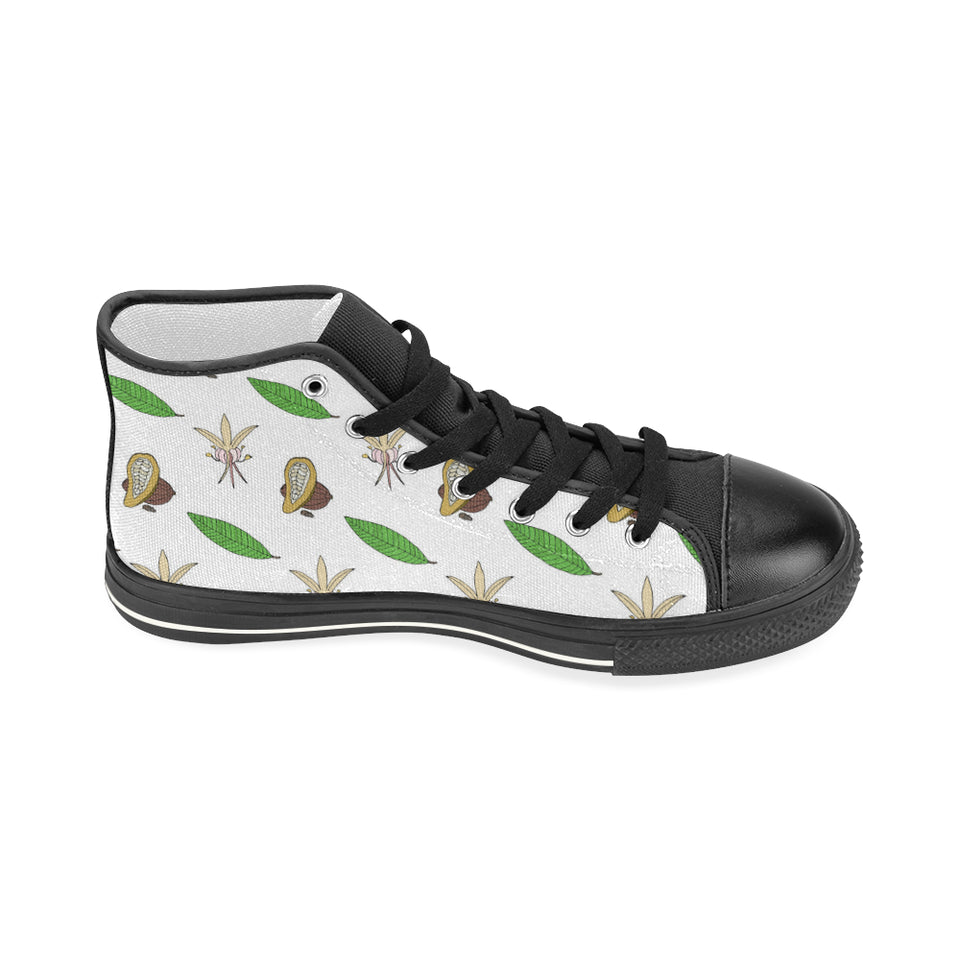 Color hand drawn cacao pattern Women's High Top Canvas Shoes Black