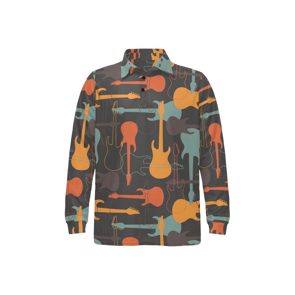 electric guitars pattern Men's Long Sleeve Polo Shirt