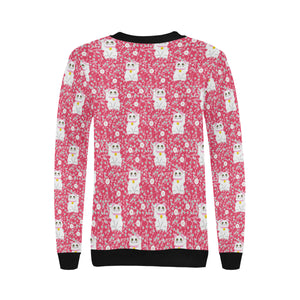 Maneki neko cat sakura pink background Women's Crew Neck Sweatshirt