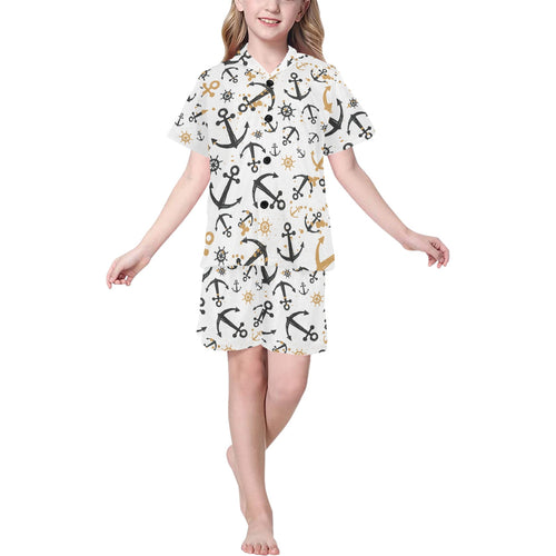 Anchors Rudders pattern Kids' Boys' Girls' V-Neck Short Pajama Set