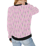Lavender pattern pink background Women's Crew Neck Sweatshirt