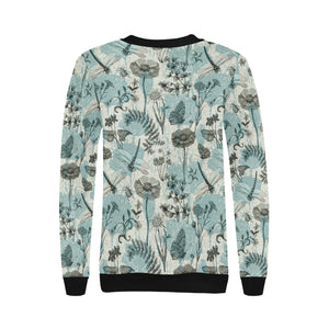 Dragonfly Butterfly Plants insect flower vintage s Women's Crew Neck Sweatshirt