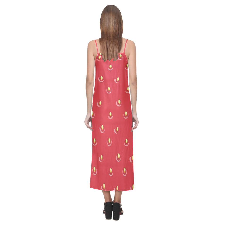 strawberry texture skin pattern V-Neck Open Fork Long Dress