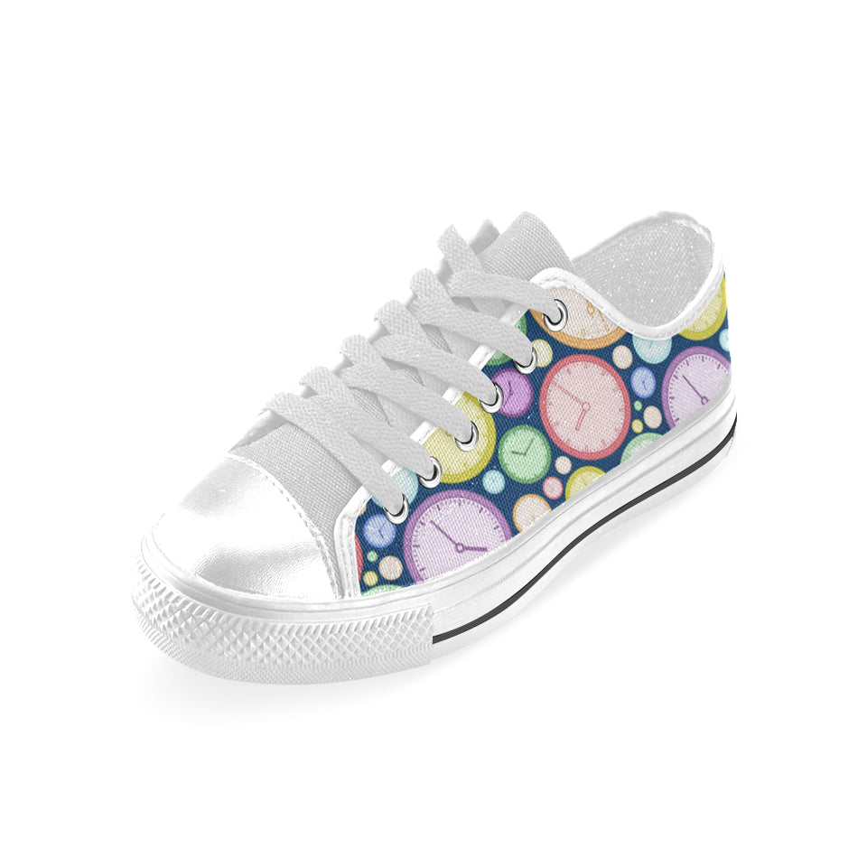 Colorful clock background Men's Low Top Canvas Shoes White