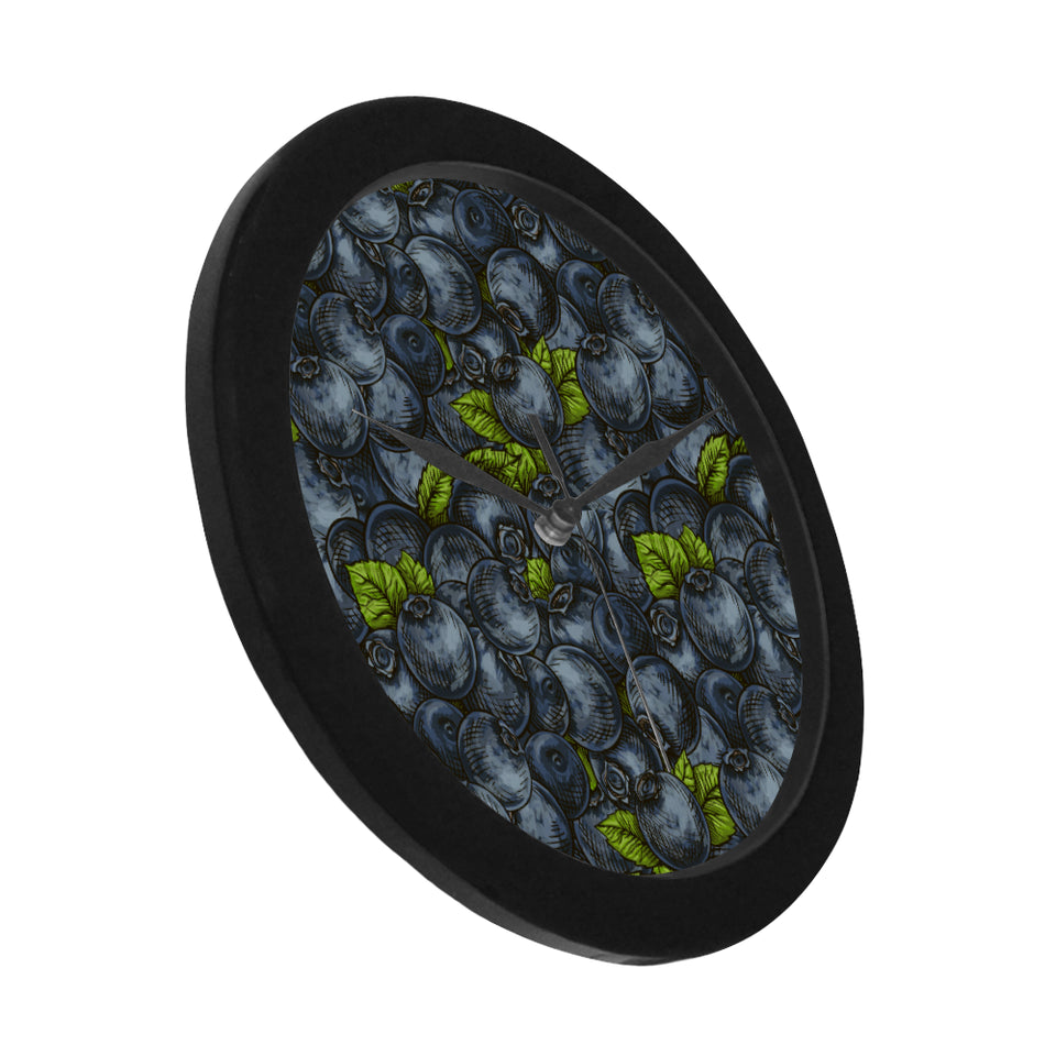 blueberry pattern Elegant Black Wall Clock