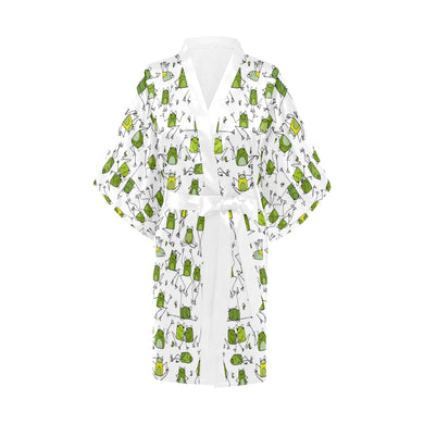 Sketch funny frog pattern Women's Short Kimono Robe