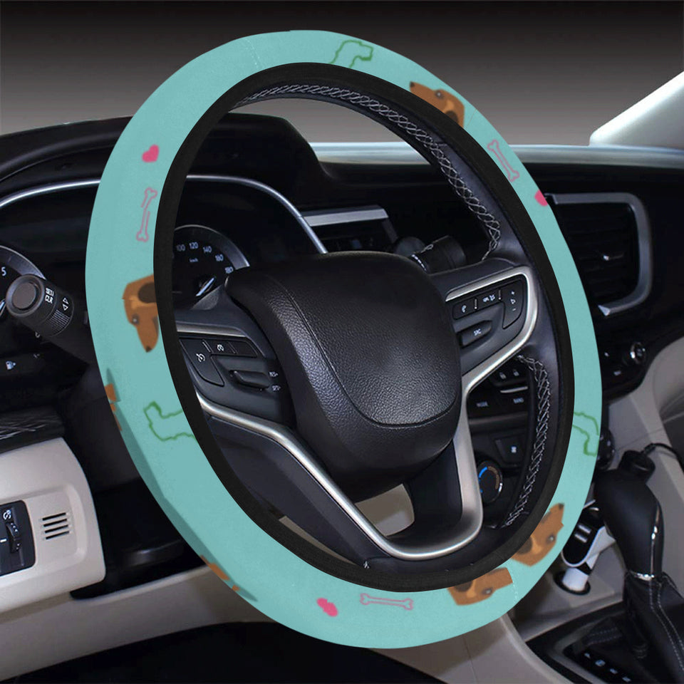 Dachshund decorative background Car Steering Wheel Cover