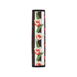 red and white tulips pattern Car Seat Belt Cover