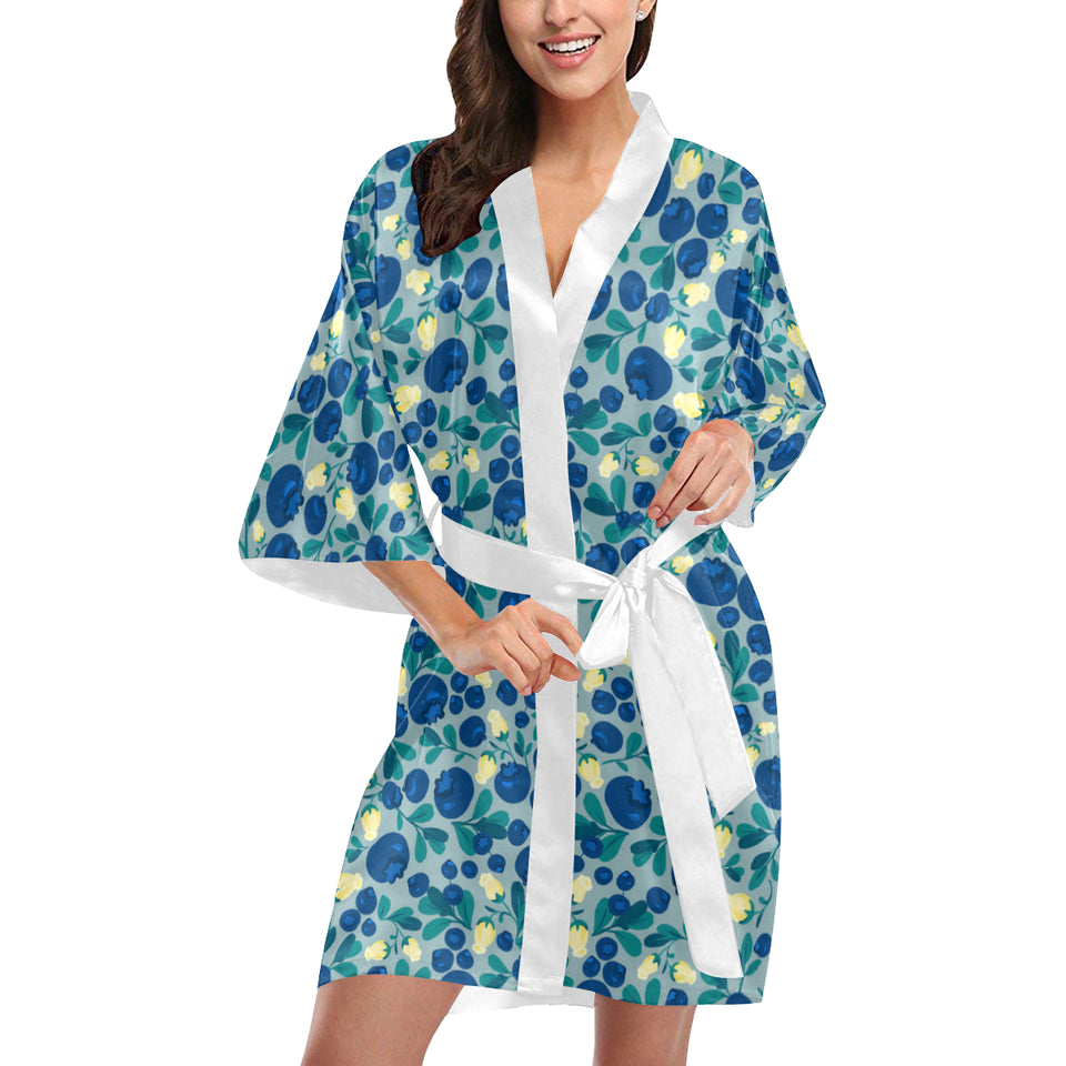 blueberry design pattern Women's Short Kimono Robe