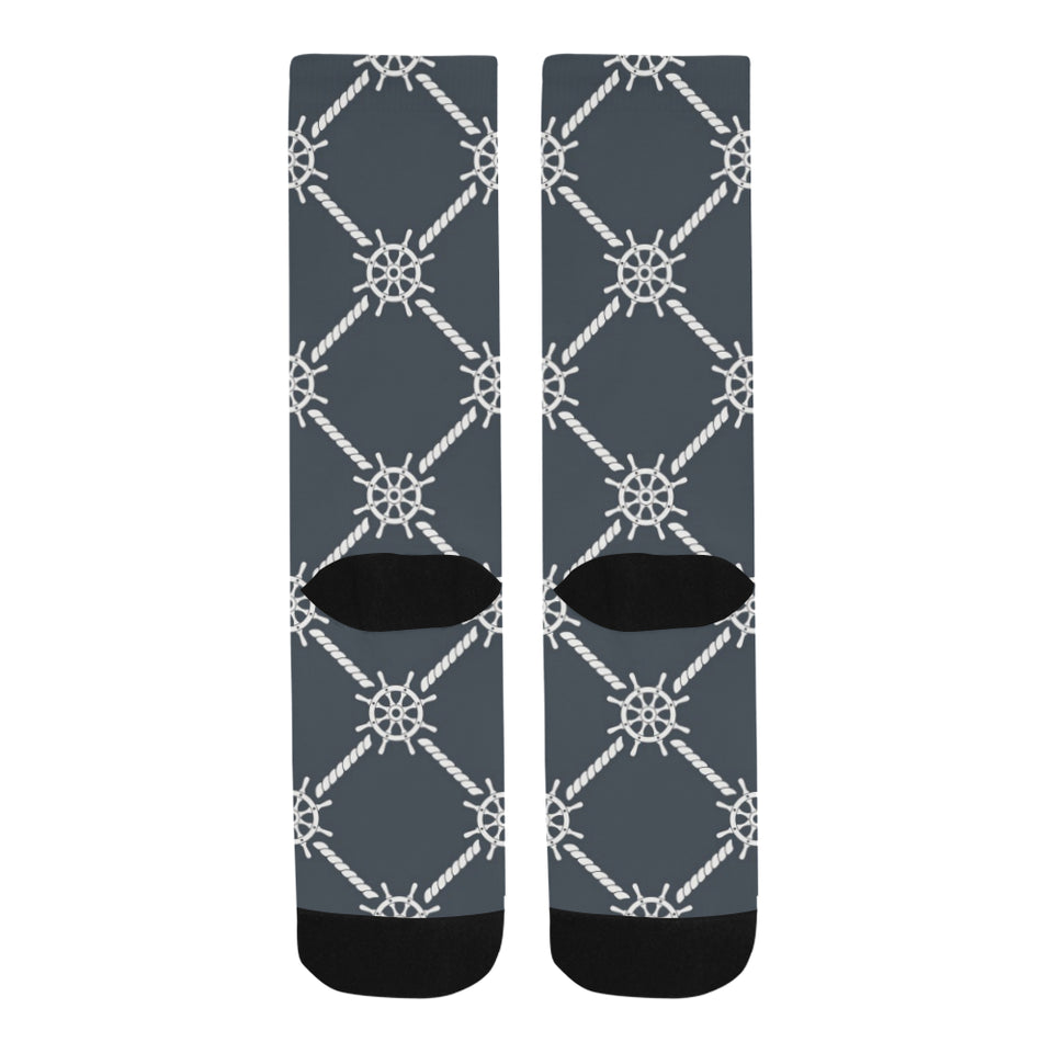 nautical steering wheel rope pattern Crew Socks