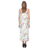 Maneki neko cat fan sakura V-Neck Open Fork Long Dress