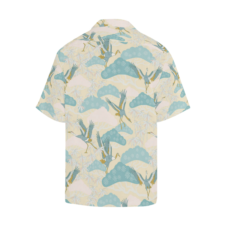 Bonsai bamboo stork japanese pattern cream theme Men's All Over Print Hawaiian Shirt