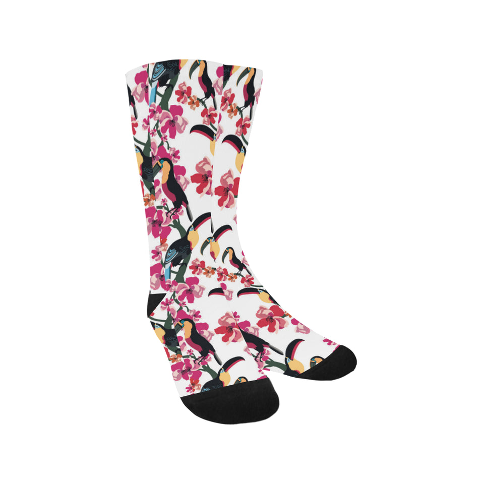 Toucan flower design pattern Crew Socks
