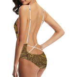 cacao beans tribal polynesian pattern background Women's One-Piece Swimsuit