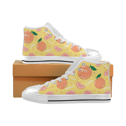 Grapefruit yellow background Women's High Top Canvas Shoes White