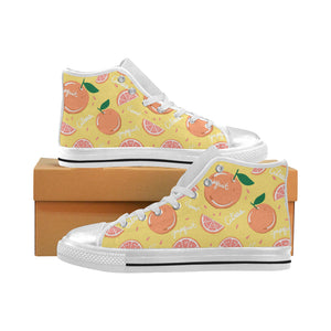 Grapefruit yellow background Women's High Top Canvas Shoes White