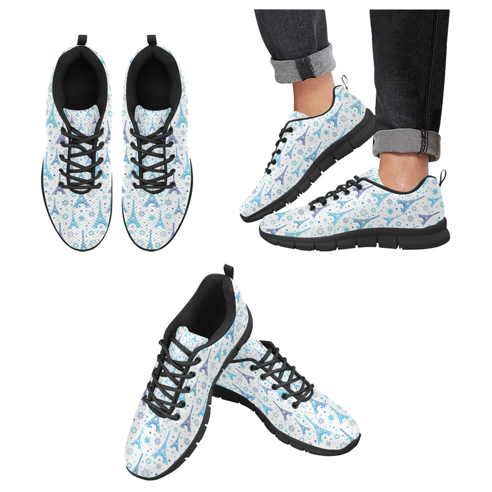 Blue Eiffel Tower Theme Pattern Print Design 01 Men's Breathable Sneakers ( Model 055)