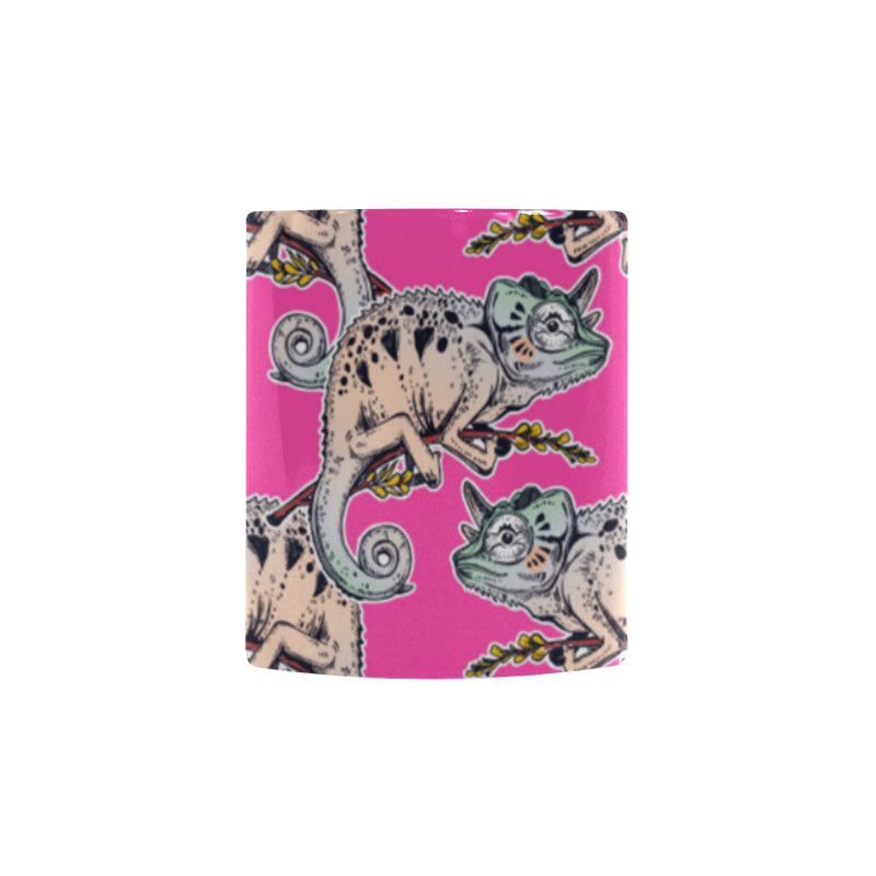 Chameleon lizard pattern pink background Morphing Mug Heat Changing Mug
