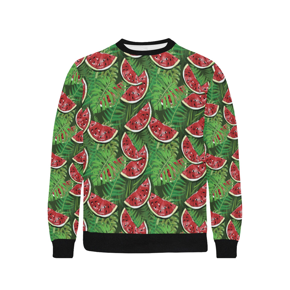 Watermelons tropical palm leaves pattern backgroun Men's Crew Neck Sweatshirt